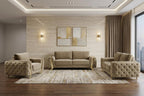 Three Piece Indoor Beige Velvet Six Person Seating Set