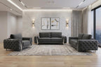 Three Piece Indoor Dark Gray Velvet Six Person Seating Set