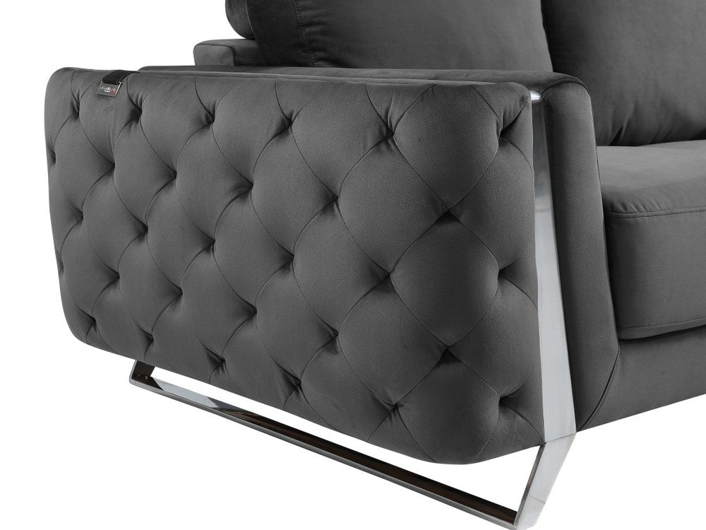 Three Piece Indoor Dark Gray Velvet Six Person Seating Set
