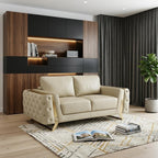 72" Beige And Gold Genuine Leather Loveseat
