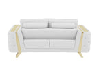 72" White And Gold Genuine Leather Loveseat