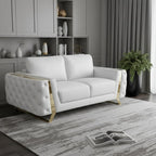 72" White And Gold Genuine Leather Loveseat