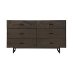 60" Dark Brown Solid Wood Six Drawer Double Dresser