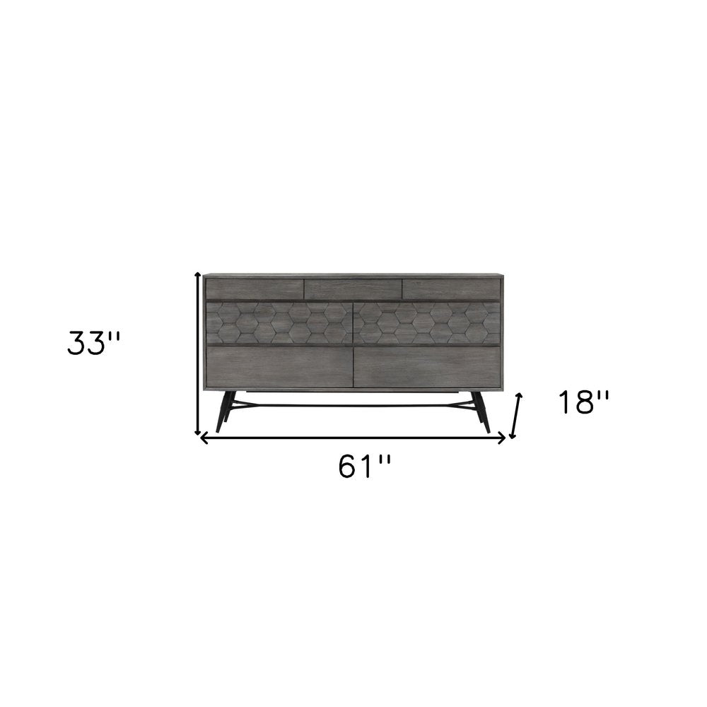 61" Gray Solid Wood Six Drawer Double Dresser