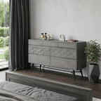 61" Gray Solid Wood Six Drawer Double Dresser
