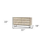 61" Natural Solid Wood Six Drawer Double Dresser