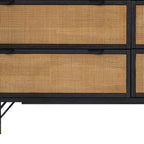 61" Black And Natural Solid Wood Six Drawer Double Dresser
