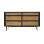 61" Black And Natural Solid Wood Six Drawer Double Dresser
