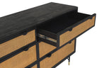 61" Black And Natural Solid Wood Six Drawer Double Dresser
