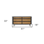 61" Black And Natural Solid Wood Six Drawer Double Dresser