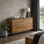 57" Brown and Black Solid Wood Six Drawer Double Dresser