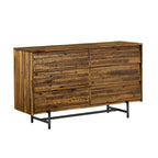 57" Brown and Black Solid Wood Six Drawer Double Dresser