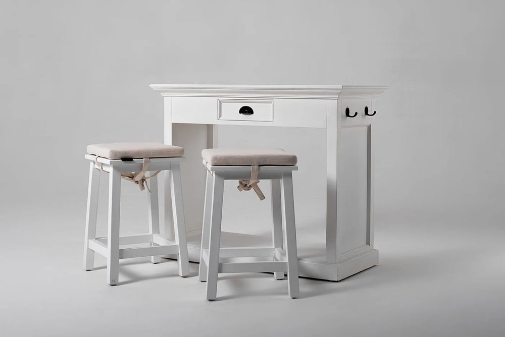 Three Piece White Solid Wood Dining Set with Two Chairs
