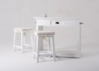 Three Piece White Solid Wood Dining Set with Two Chairs