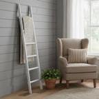 76" White Distressed Solid Wood Four Step Ladder Shelf