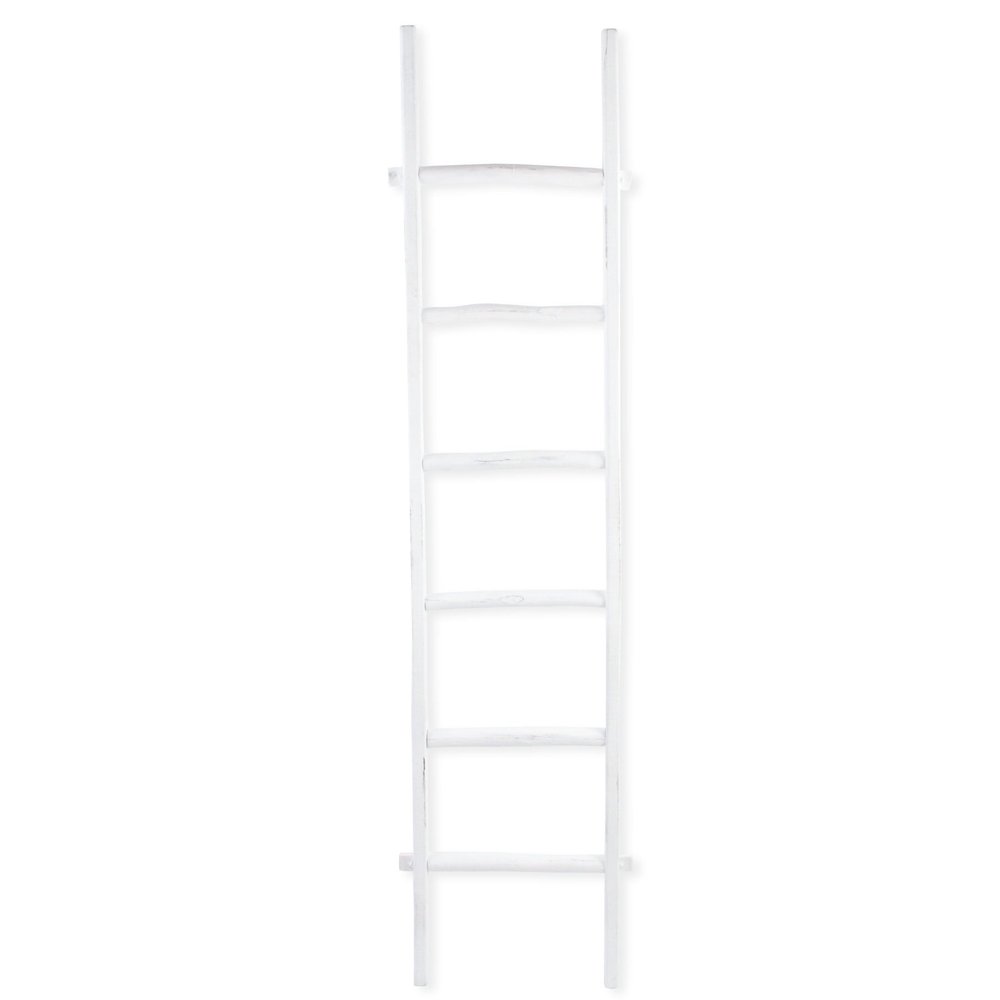 76" White Distressed Solid Wood Four Step Ladder Shelf