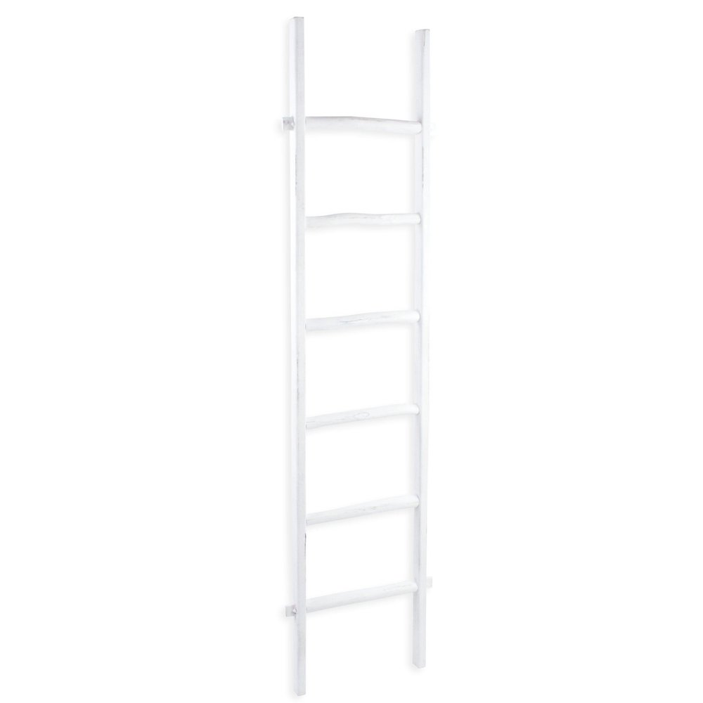76" White Distressed Solid Wood Four Step Ladder Shelf