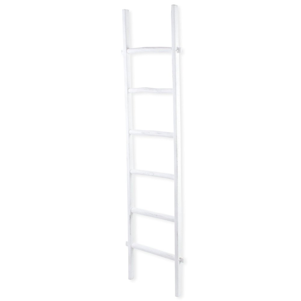 76" White Distressed Solid Wood Four Step Ladder Shelf