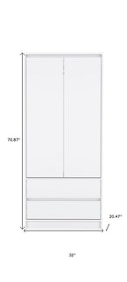 71" White Wood Two Door Two Drawer Combo Dresser