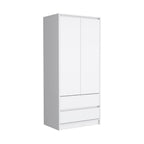 71" White Wood Two Door Two Drawer Combo Dresser
