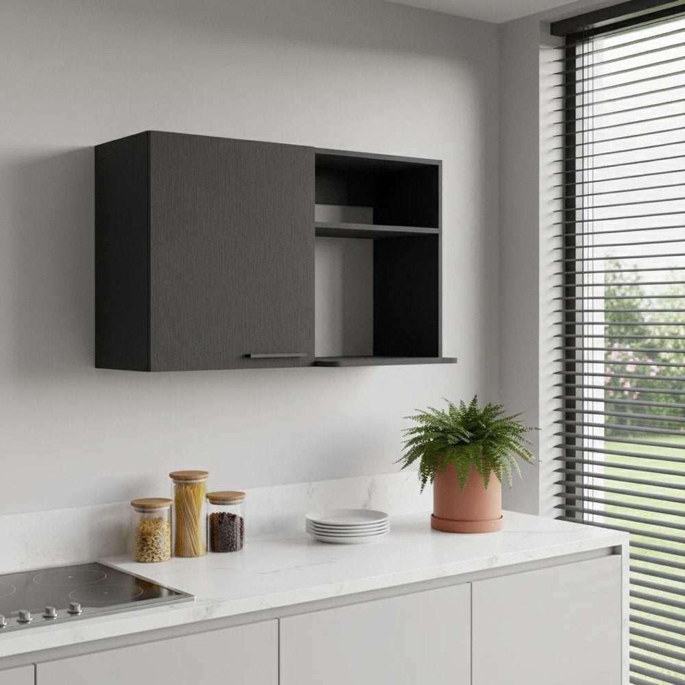 39" Black Wood Wall Mounted Accent Cabinet With Single Door