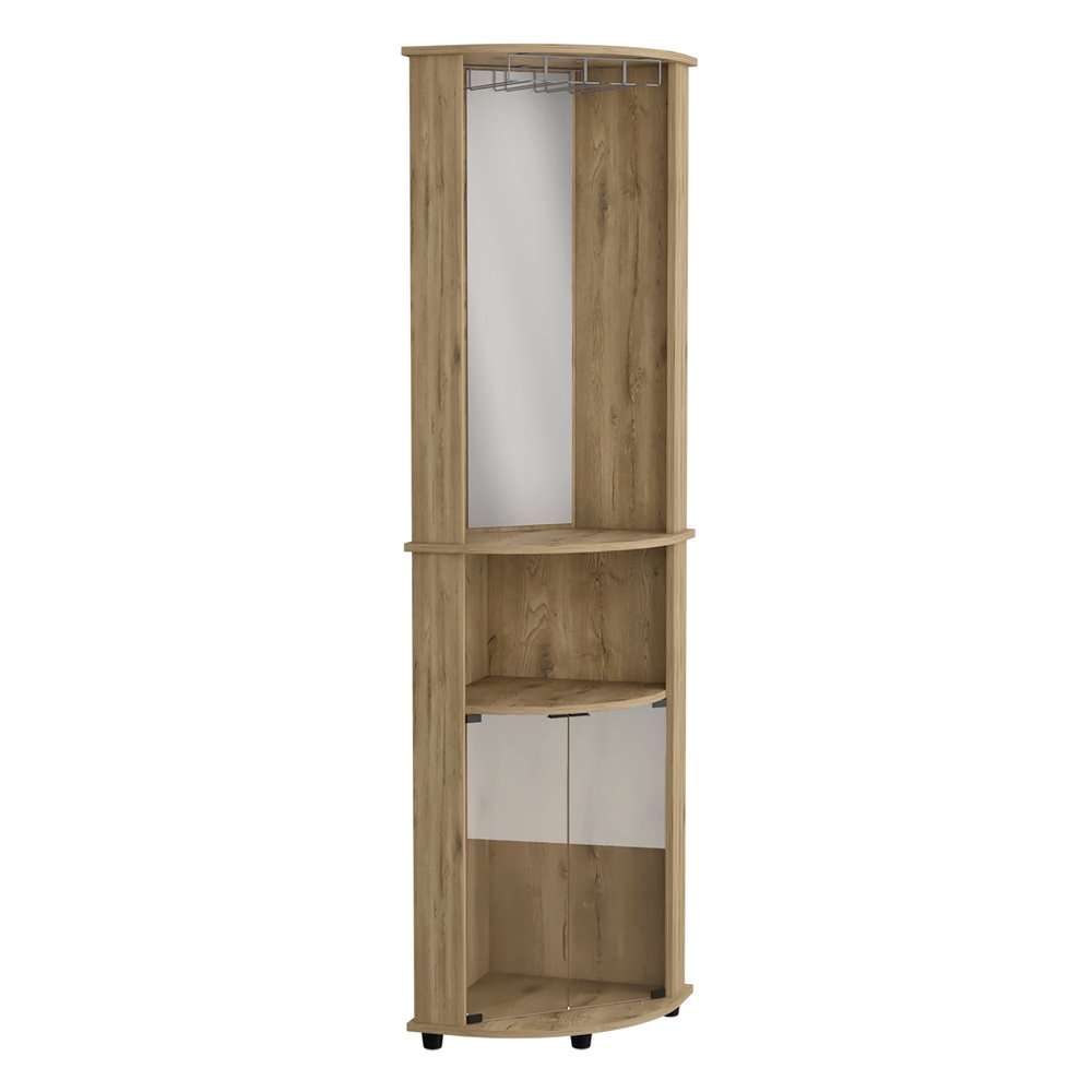 18" Light Brown Wood Corner Bar Cabinet With Two Doors