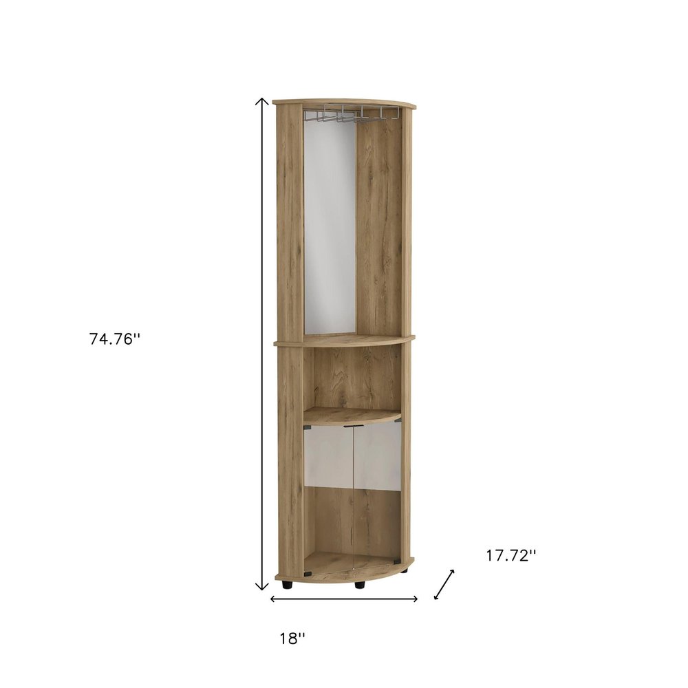 18" Light Brown Wood Corner Bar Cabinet With Two Doors