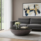 48" Black And Gray Solid Wood And Concrete Round Coffee Table