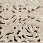 White Carved Floral Distressed Solid Wood Queen Bed Frame