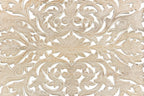 White Carved Floral Distressed Solid Wood Queen Bed Frame