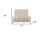 White Carved Floral Distressed Solid Wood King Bed Frame