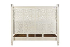White Carved Floral Distressed Solid Wood King Bed Frame