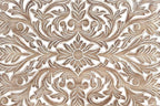 Gray Carved Floral Solid Wood King Bed Frame