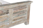 White Carved Geometric Distressed Reclaimed Wood Queen Bed Frame