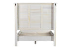 White Carved Geometric Distressed Reclaimed Wood Queen Bed Frame