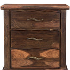 27" Dark Brown Solid Wood Three Drawer Nightstand