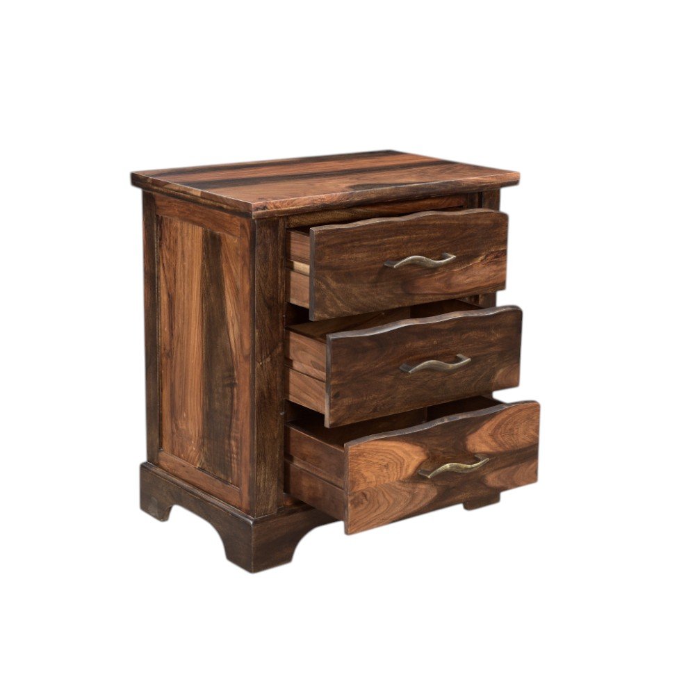 27" Dark Brown Solid Wood Three Drawer Nightstand