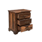 27" Dark Brown Solid Wood Three Drawer Nightstand