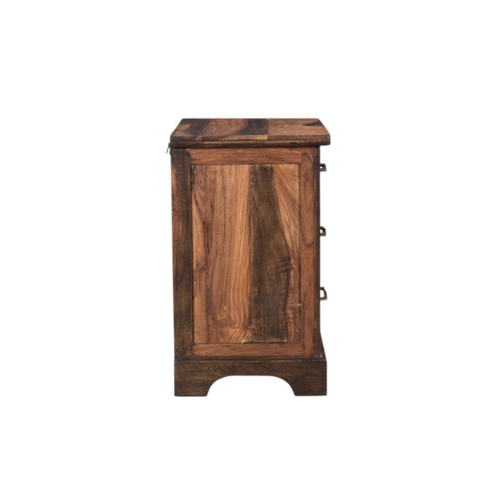 27" Dark Brown Solid Wood Three Drawer Nightstand