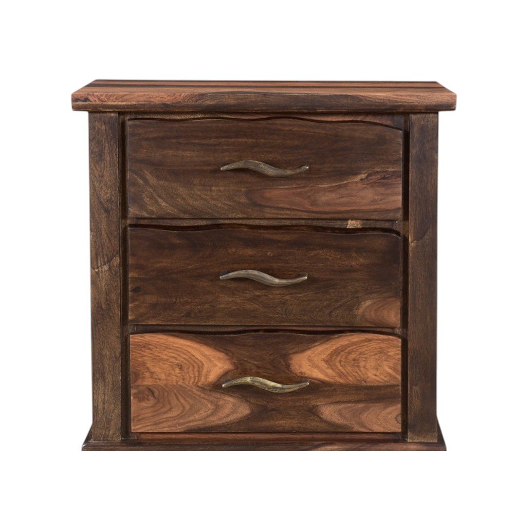 27" Dark Brown Solid Wood Three Drawer Nightstand