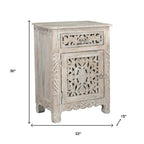 30" White Solid Wood Distressed One Drawer Nightstand