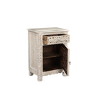 30" Distressed White One Drawer Carved Floral Solid Wood Nightstand
