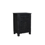 30" Black Solid Wood Distressed One Drawer Nightstand