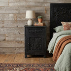 30" Black Solid Wood Distressed One Drawer Nightstand