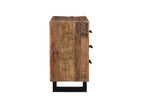 30" Dark Brown Solid Wood Distressed Three Drawer Nightstand