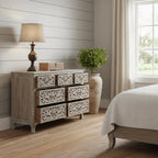 57" Gray Solid Wood Seven Drawer Dresser