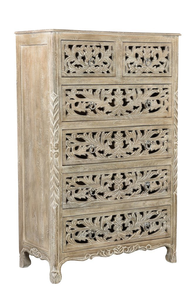 35" White Solid Wood Six Drawer Chest