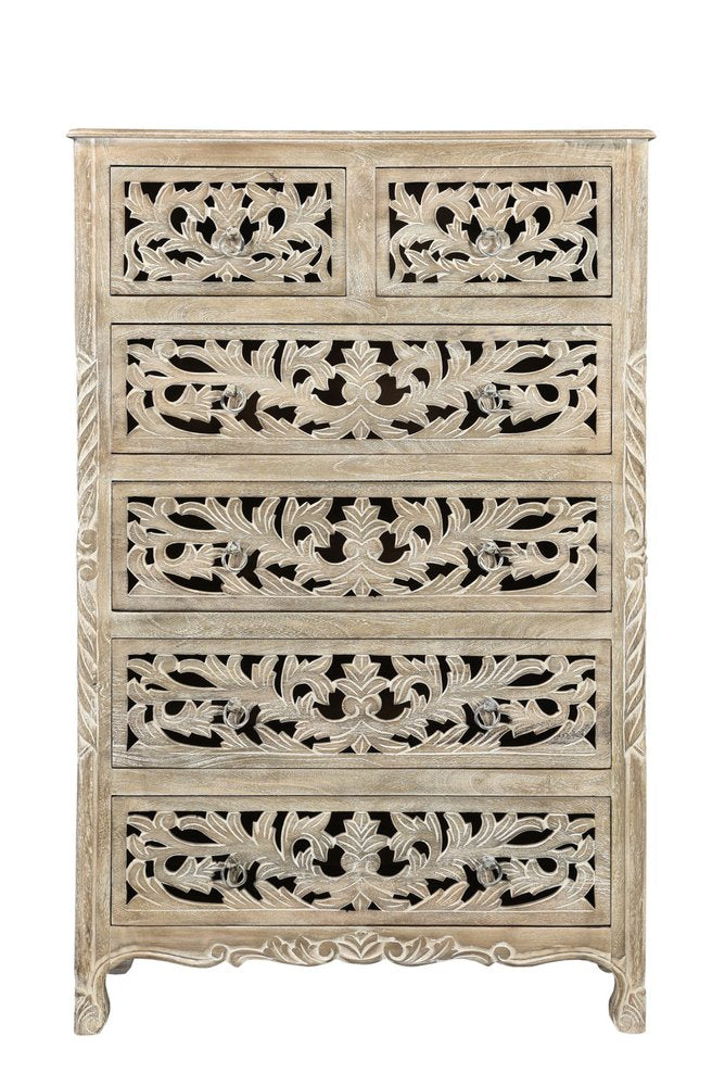 35" White Solid Wood Six Drawer Chest