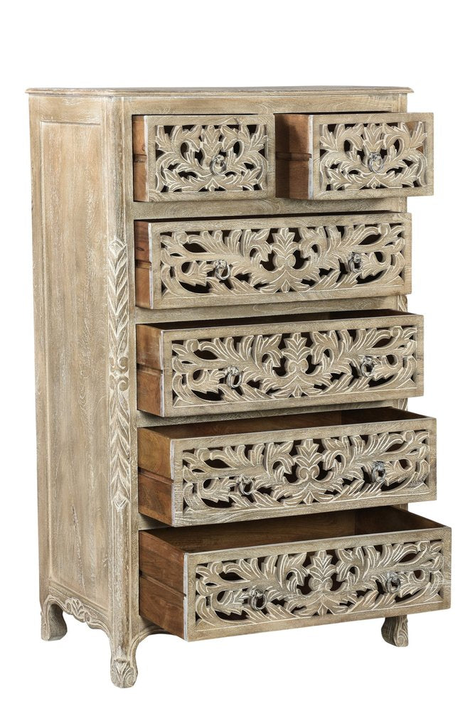 35" White Solid Wood Six Drawer Chest