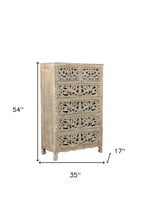 35" White Solid Wood Six Drawer Chest